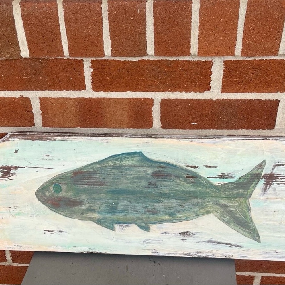 Hand painted Distressed Wooden Fish Wall Art Lake Coastal Cottage